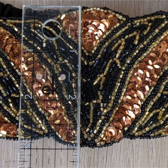 Vintage Magid cumber belt sequined black  size M/L - Picture 8 of 8